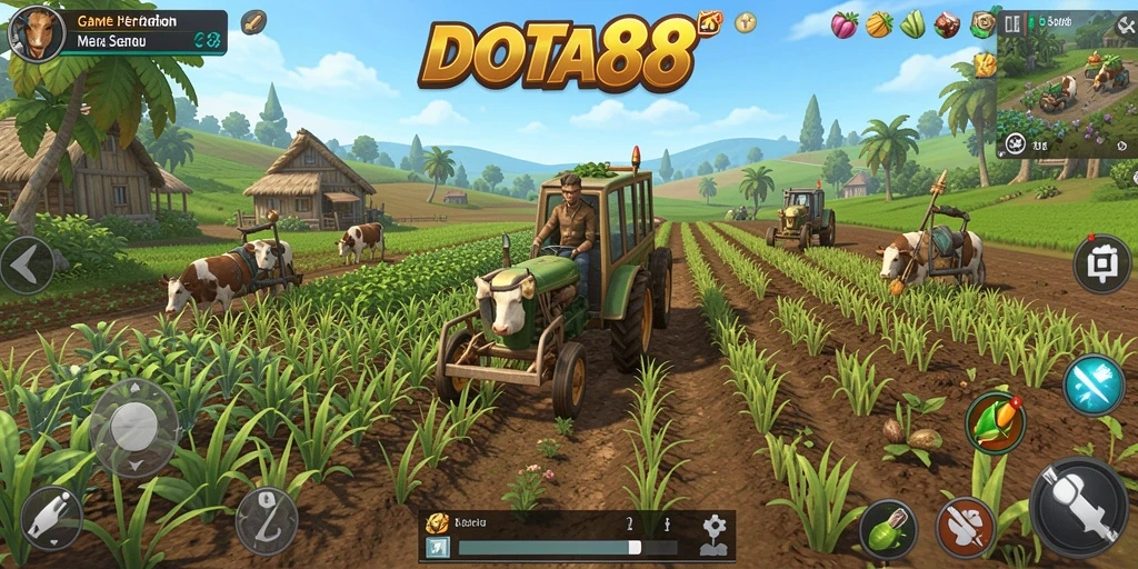 Tampilan gameplay DOTA88 yang menampilkan aktivitas pertanian.