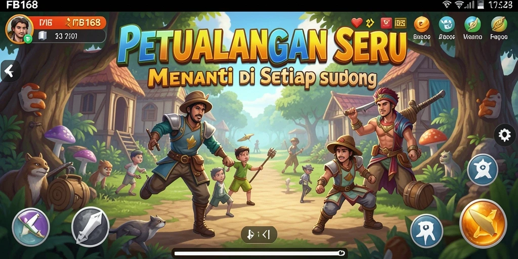 Screenshot utama gameplay FB168 menampilkan aksi petualangan yang mendebarkan.