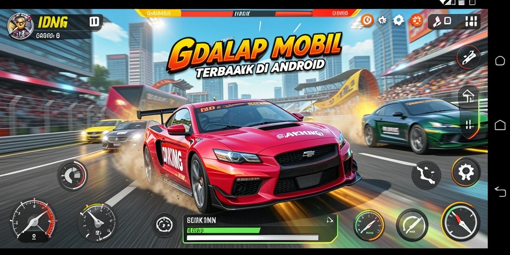 Tampilan gameplay balapan mobil yang intens di IDRKING.