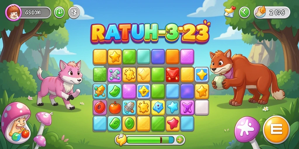 Tangkapan layar gameplay RATU123 menampilkan aksi mencocokkan permata yang seru.