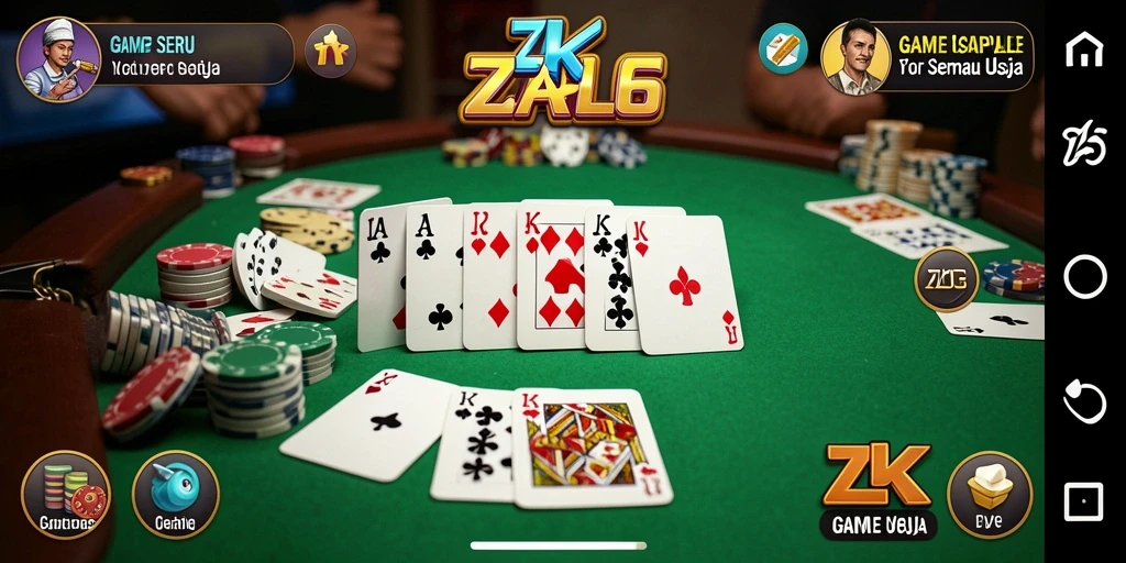 Tangkapan layar ZK6 menampilkan gameplay Gaple yang menarik dan interaktif.